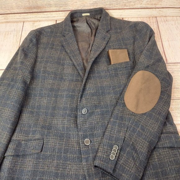 Joseph Abboud Men 100% Wool Blazer 2 Button Jacket Brown Sport Coat Elbow Patch - Picture 7 of 14
